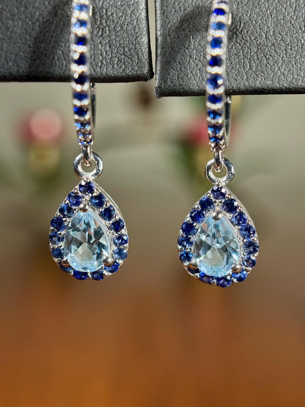 Sapphire and Aquamarine Water Droplet Drop Earrings