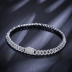 6mm Moissanite Cuban Link Bracelet in Silver