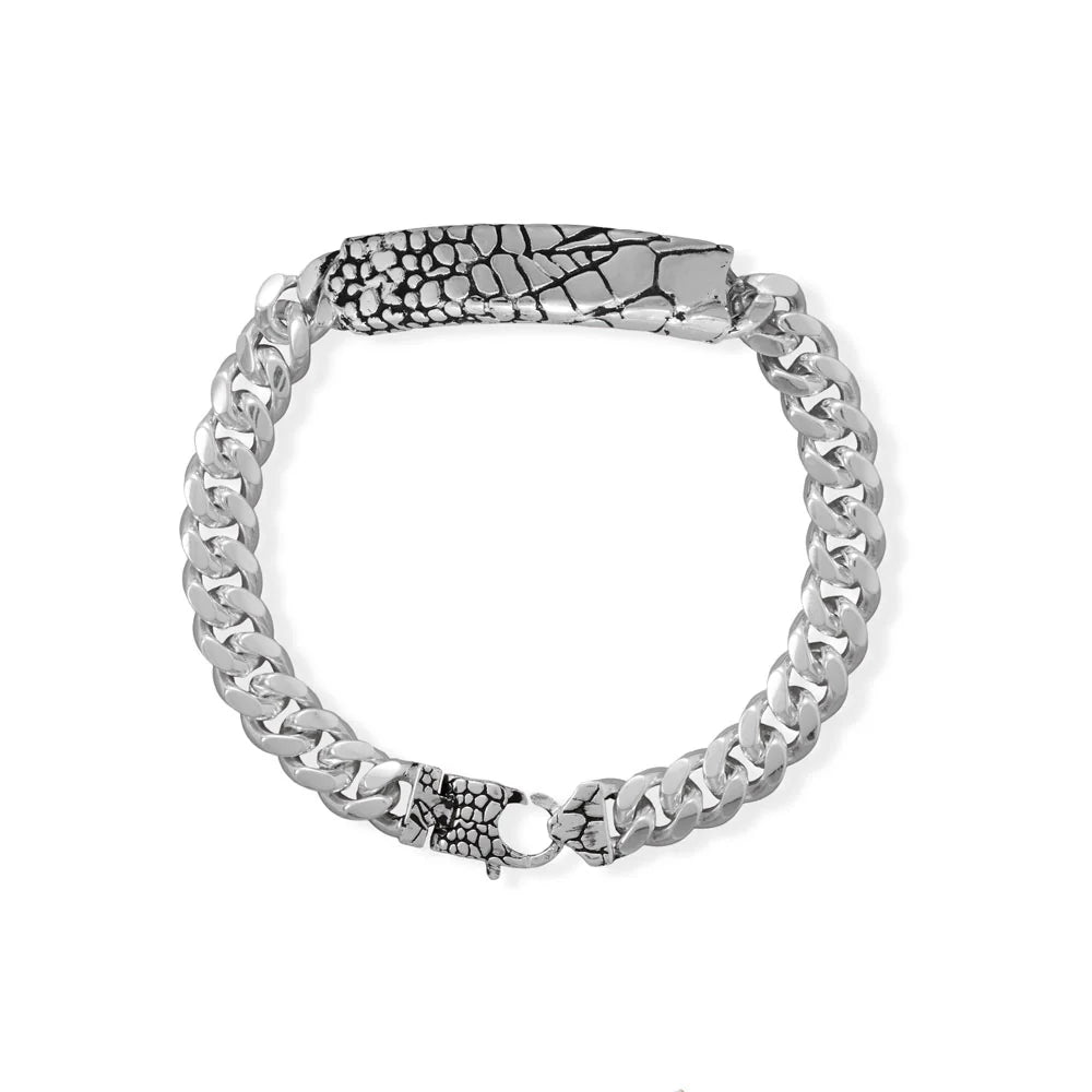 925 Sterling Silver 8.5" Crocodile Cuban Bracelet (9mm)