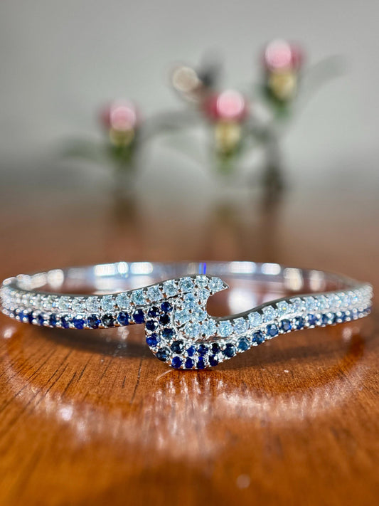 Sapphire and Aquamarine Wave Bangle Bracelet