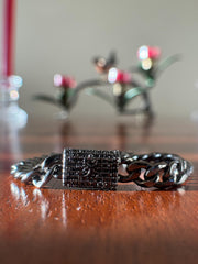 Black Diamond Cuban Chain Bracelet on Black Silver – 1.1ct Natural Diamonds
