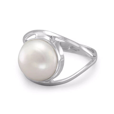 Freshwater Pearl Open Band Sterling Silver Ring