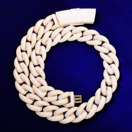 20mm Simulated Diamond Cuban Link Chain in 24k Gold