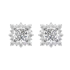 Moissanite Halo Stud Earrings in 14k White Gold