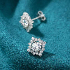 Moissanite Halo Stud Earrings in 14k White Gold