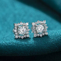 Moissanite Halo Stud Earrings in 14k White Gold