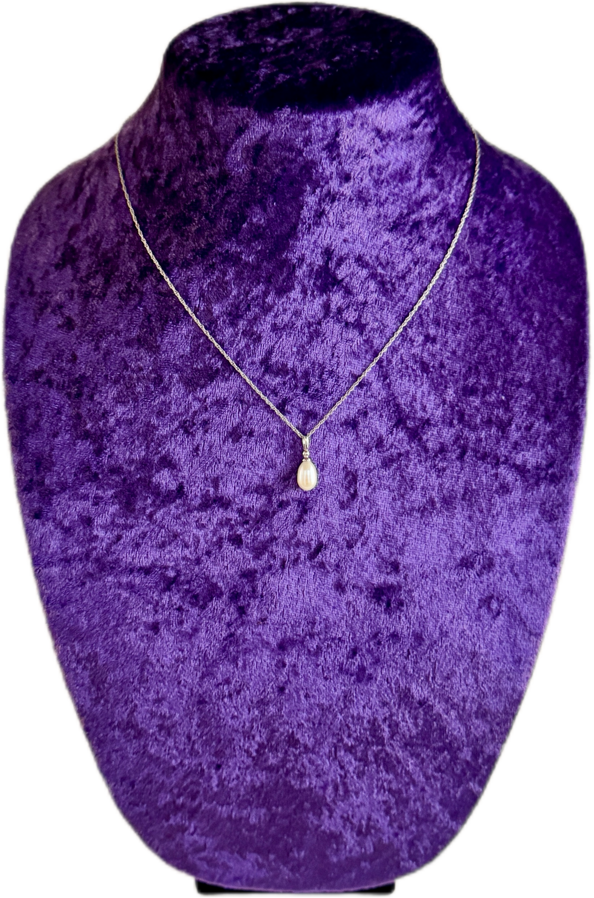 Freshwater Pearl Pendant Necklace – Natural White – 6.5 x 8.5mm Drop