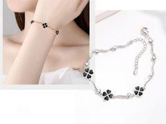 925 Sterling Silver Black Clover Bracelet