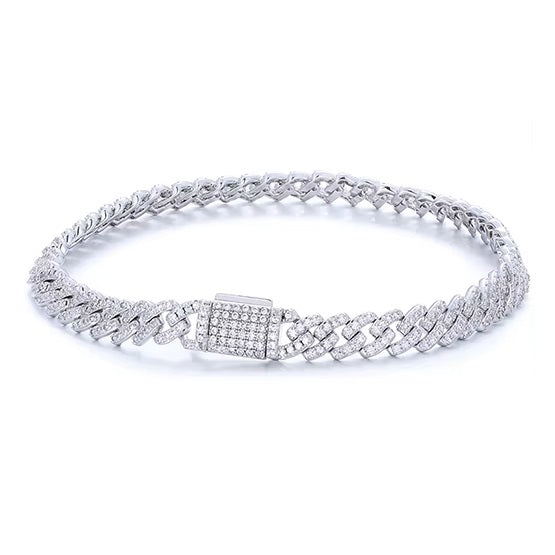 6mm Moissanite Cuban Link Bracelet in Silver