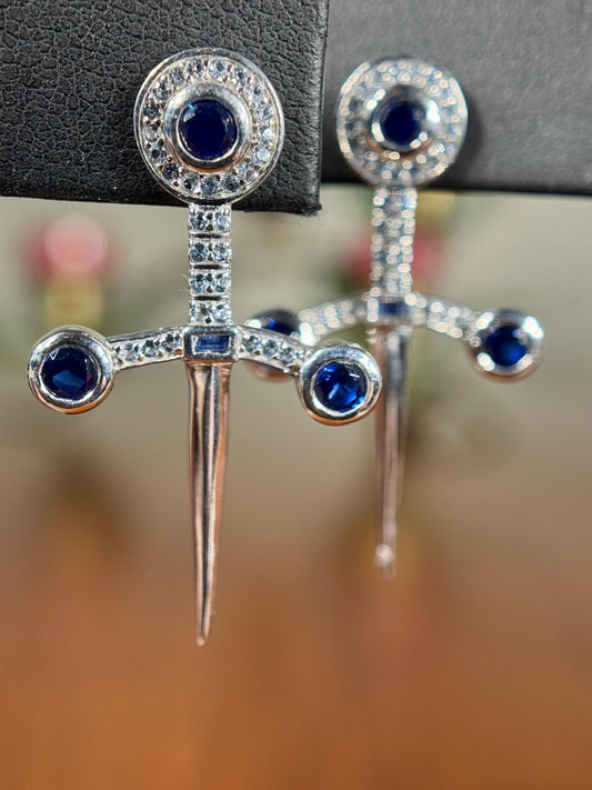 Sapphire and Aquamarine Bandit’s Dagger Screwback Earrings