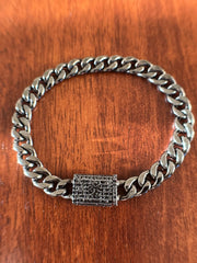 Black Diamond Cuban Chain Bracelet on Black Silver – 1.1ct Natural Diamonds