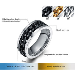 Dual Tone Stainless Steel Cuban Link Spinner Ring