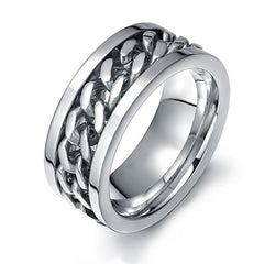 Dual Tone Stainless Steel Cuban Link Spinner Ring