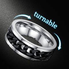 Dual Tone Stainless Steel Cuban Link Spinner Ring