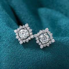 Moissanite Halo Stud Earrings in 14k White Gold